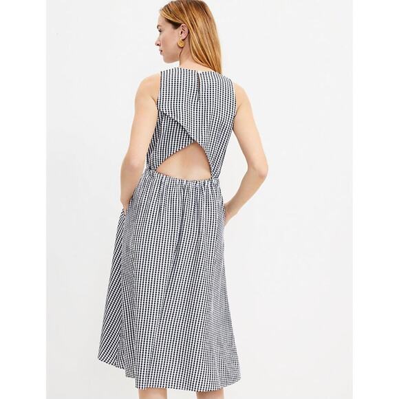 Loft Women's Gingham Midi Dress Size XS Crossover Back Pockets - Picture 1 of 16